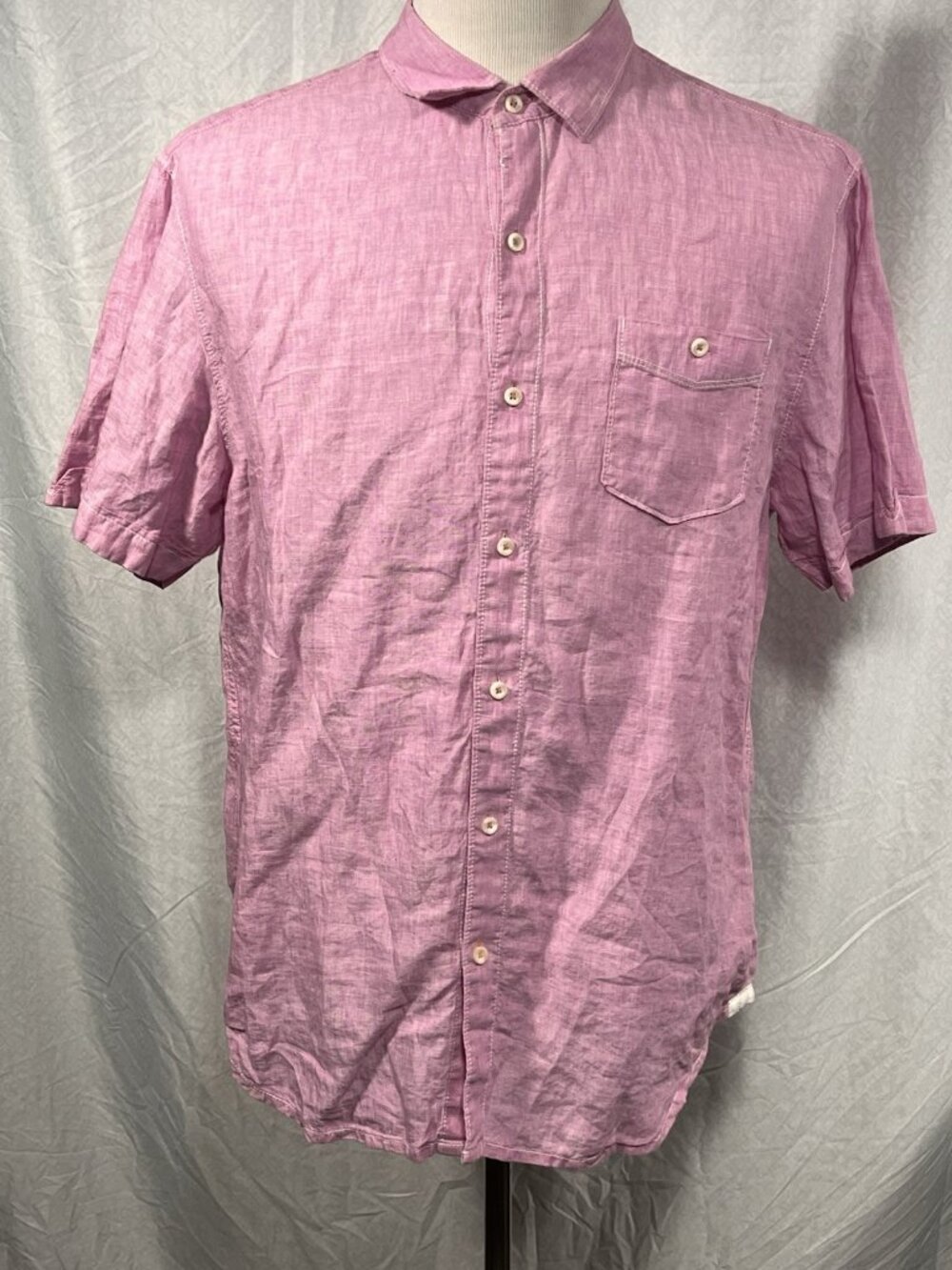Tommy Bahama Mens Pink Linen Button Front Shirt Short Sleeve Size L